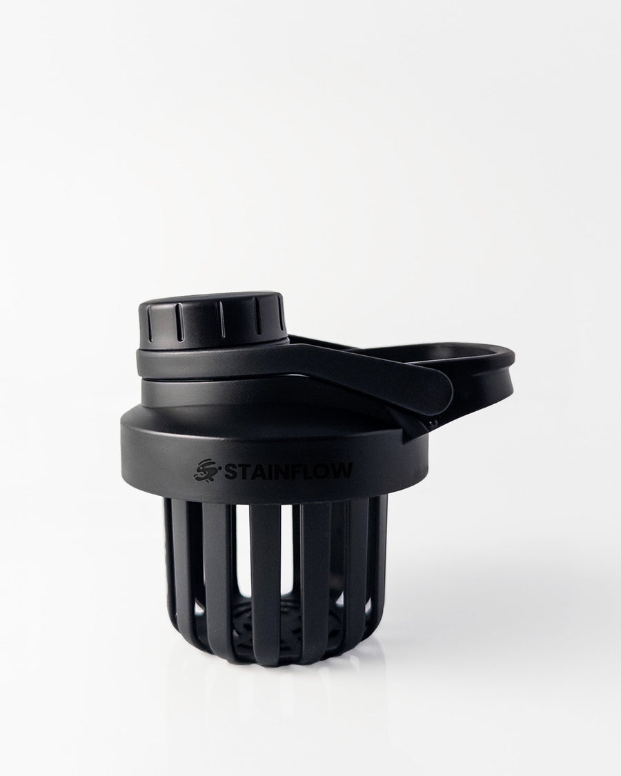 Stainflow FLOW Shaker mit personalisiertem Deckel, stilvoller Trinkbecher für Fitness und Getränke, klare Sicht auf den Shaker in der Abbildung.